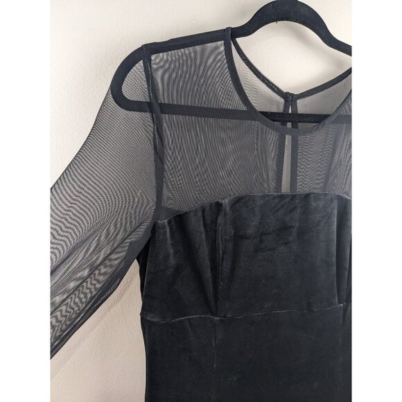 Farah Naz Black Velvet & Mesh Long Sleeve Gown Size 14 Keyhole Back Sheer Top Sl - Picture 6 of 8
